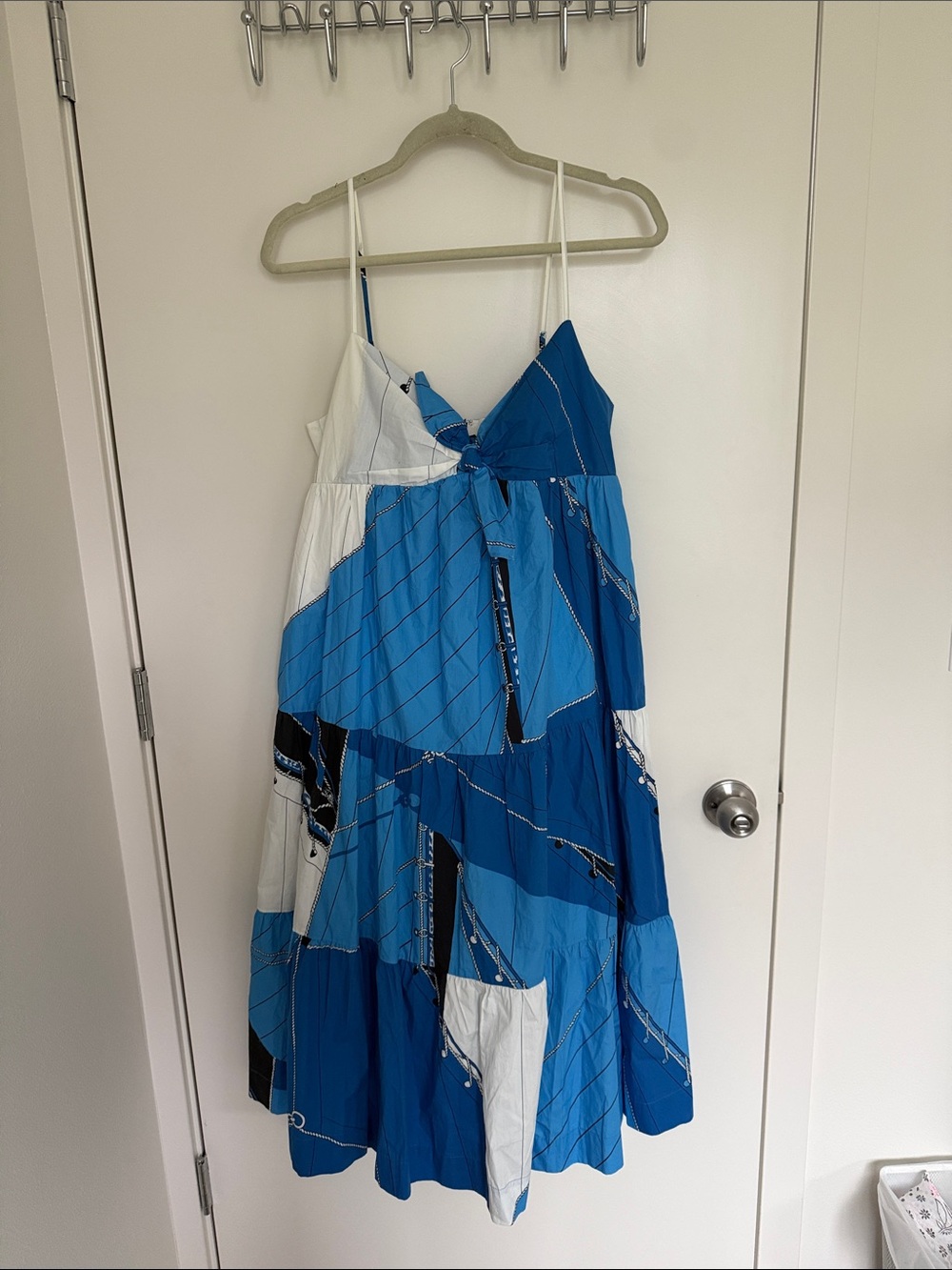 J. Crew Blue and White Patchwork Midi Dress